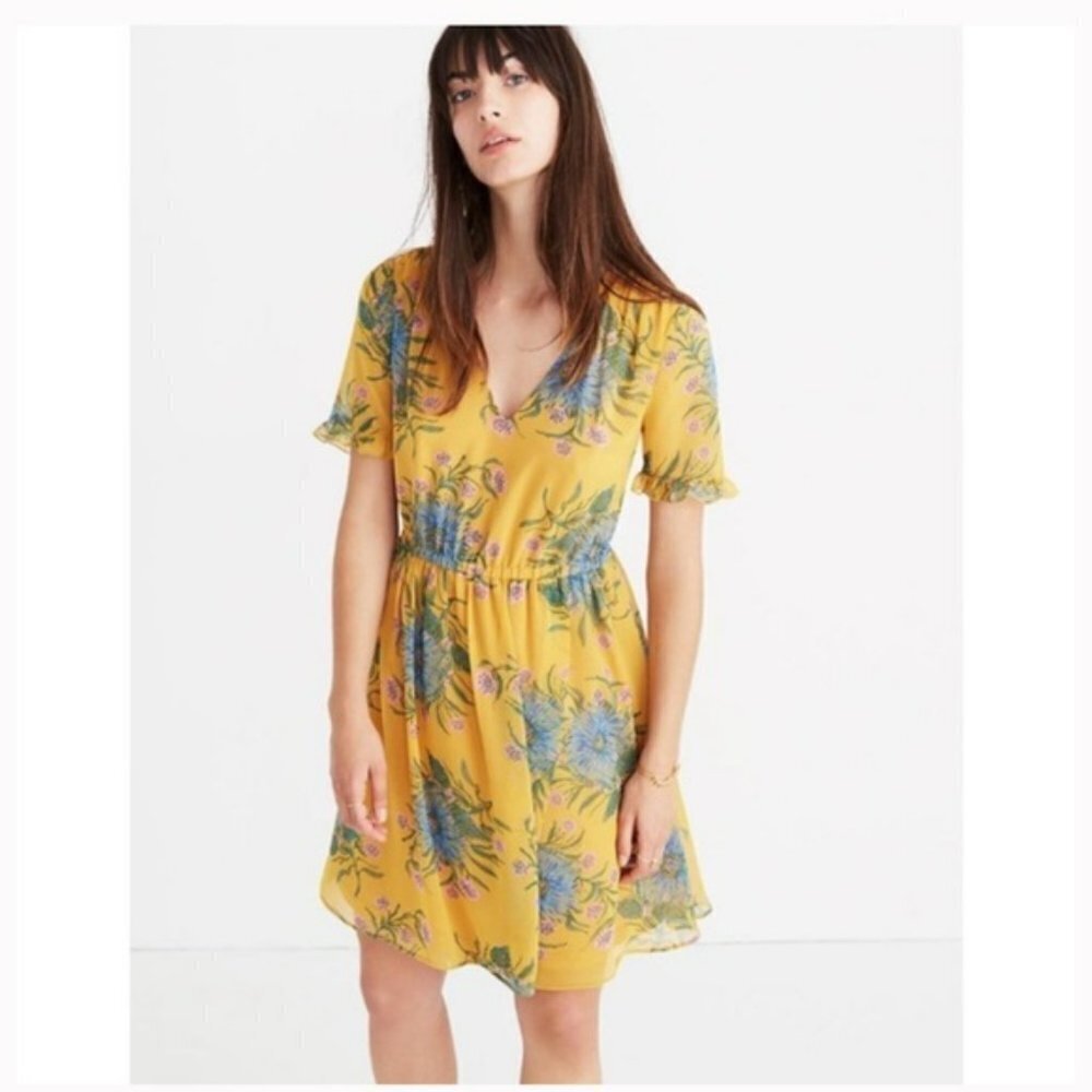 Madewell Sweetgrass Ruffle Sleeve Mini Dress in Painted Blooms Yellow & Blue 6 - Picture 16 of 16